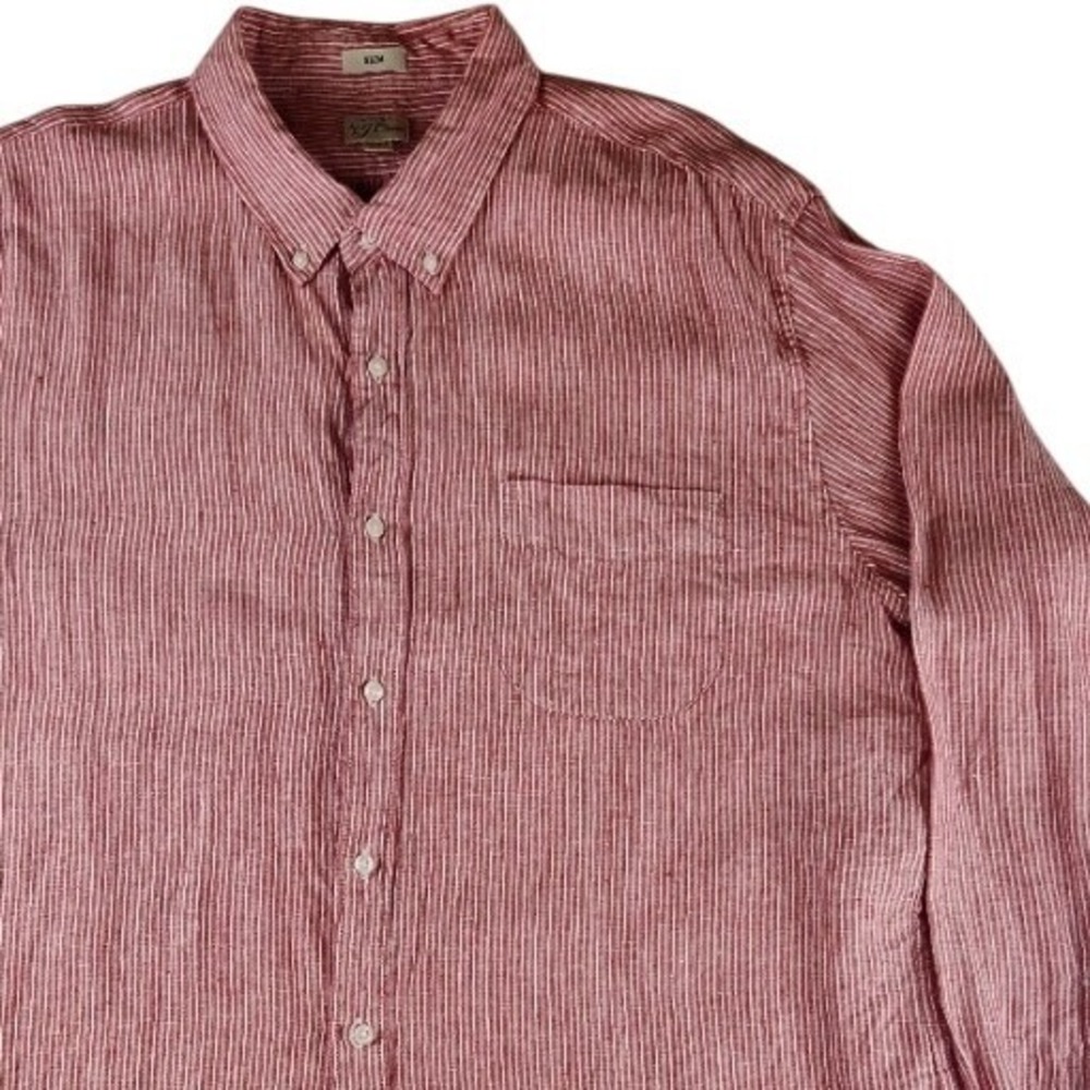 J.Crew Baird McNutt Irish Linen Shirt Mens XXL Slim Red White Stripe Button Down